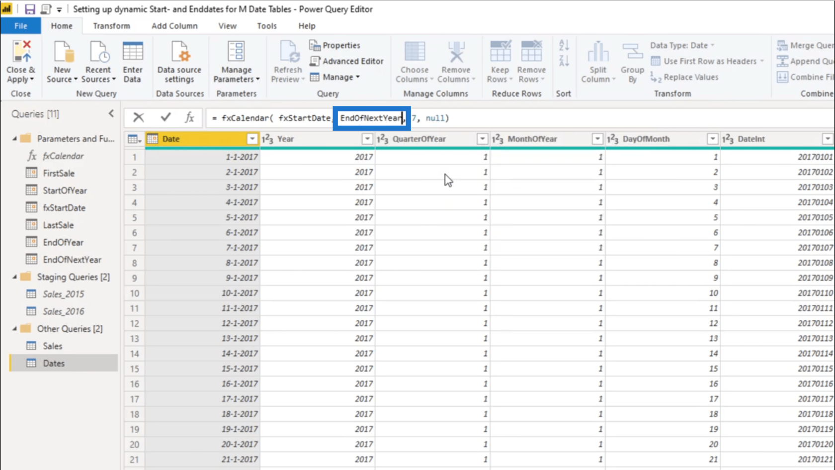 為 Power Query 日期表設置動態 StartDate 和 EndDate