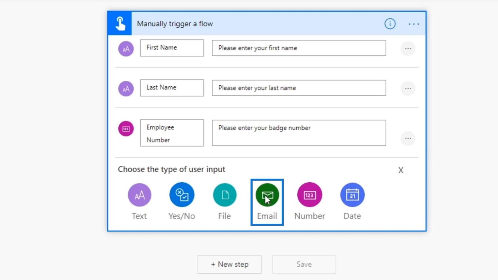 Microsoft Power Automate 中的工作流輸入