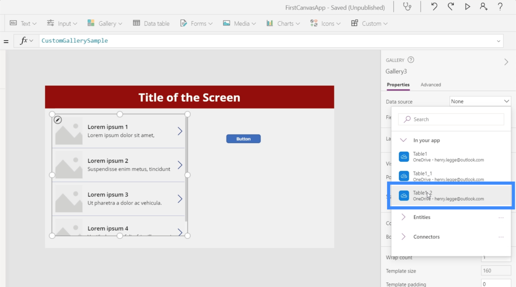 PowerApps 圖表、圖形和動態圖像