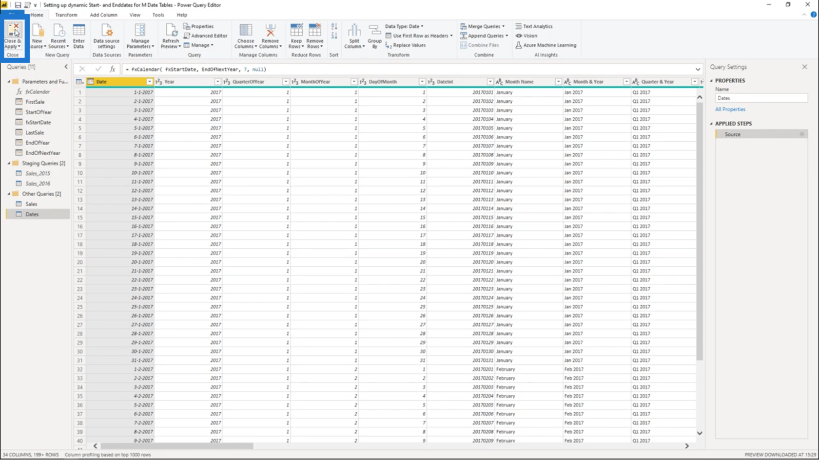為 Power Query 日期表設置動態 StartDate 和 EndDate