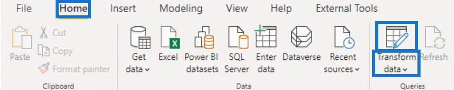 Power Query ツール、タブ、ユーザー インターフェイス
