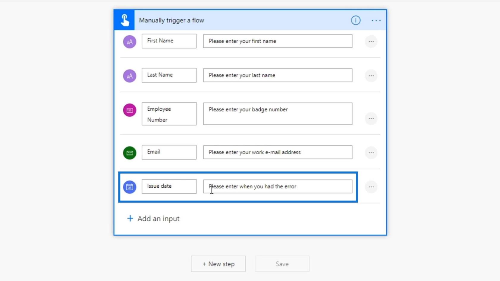 Microsoft Power Automate 中的工作流輸入