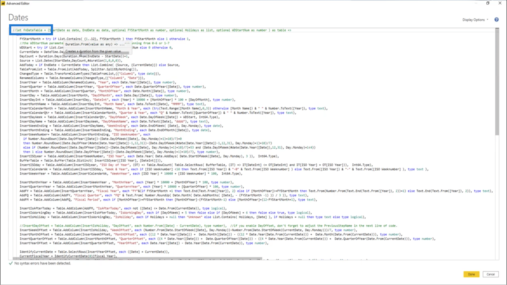 LuckyTemplates で日付テーブル関数をテーブル クエリに変換する