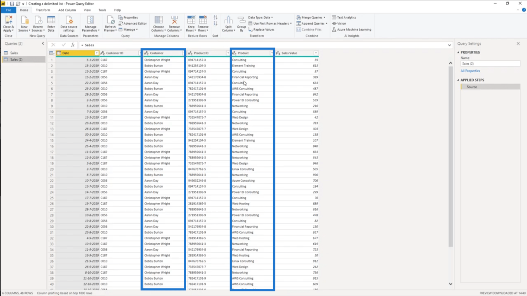 Power Query で区切りリストを作成する – クエリ エディターのチュートリアル