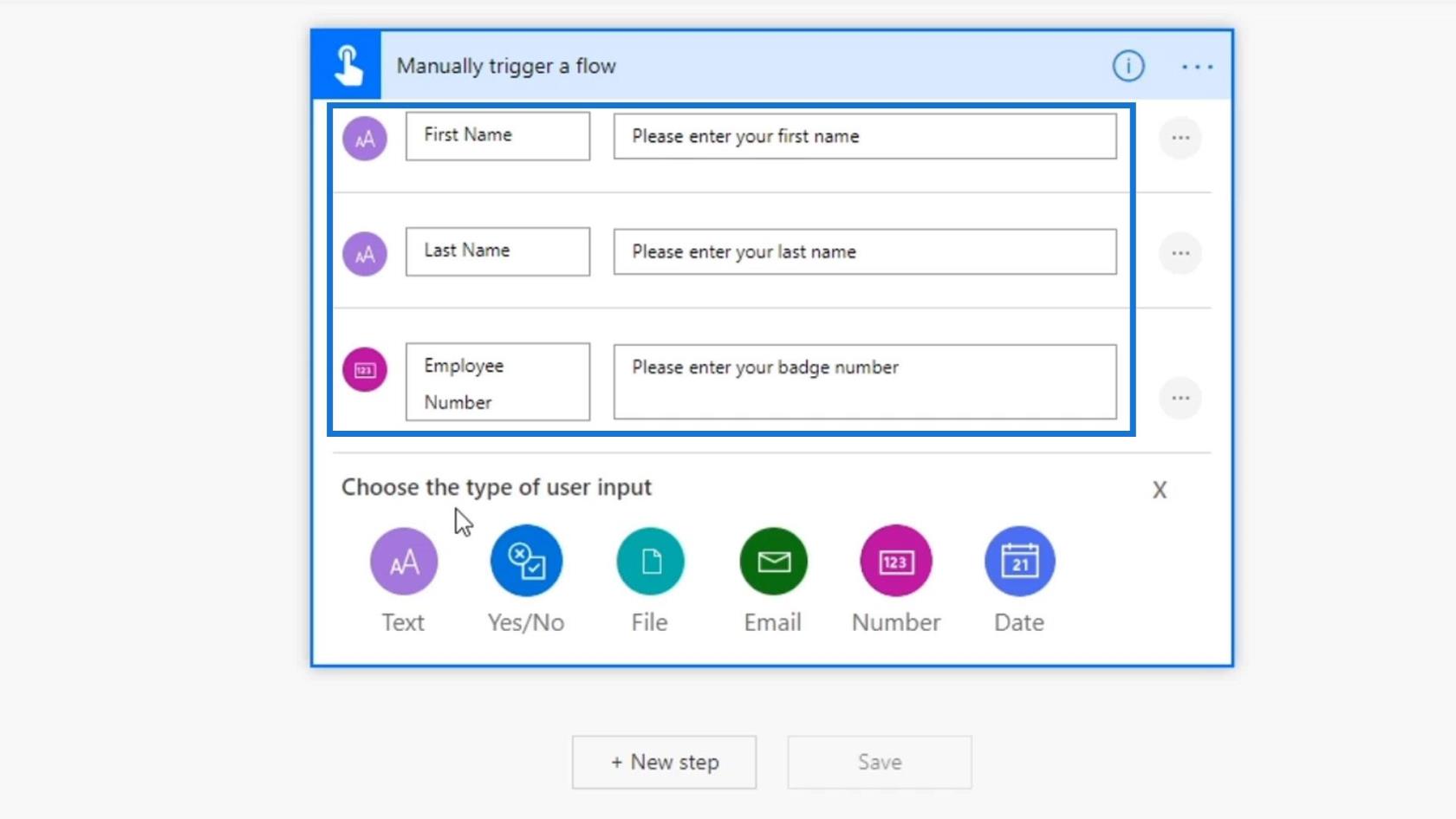 Microsoft Power Automate 中的工作流輸入