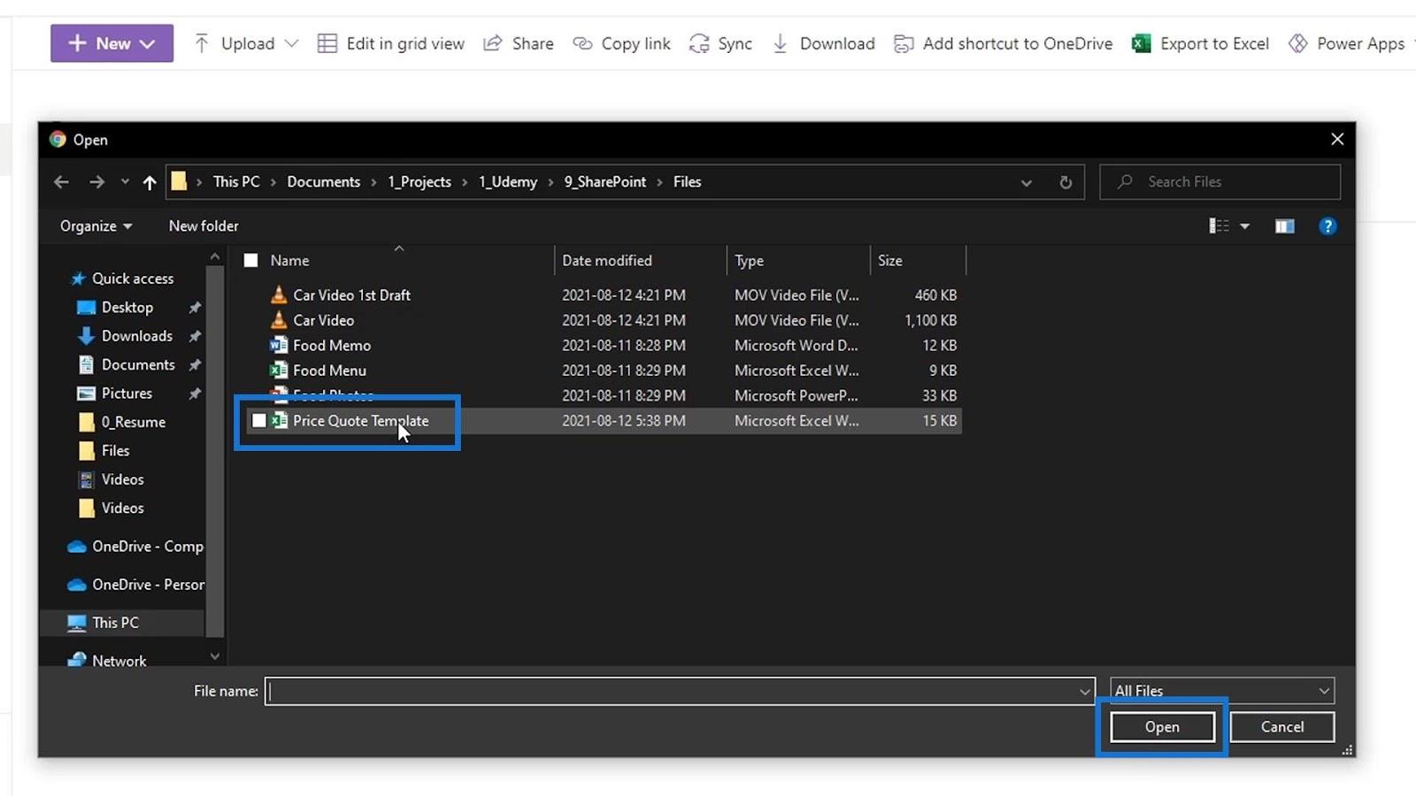 문서 라이브러리용 SharePoint 템플릿